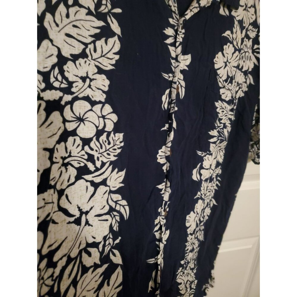 Steve & Barry's classic Hawaiian button up navy/blue/white shirt w/pockets XXL - Picture 4 of 5